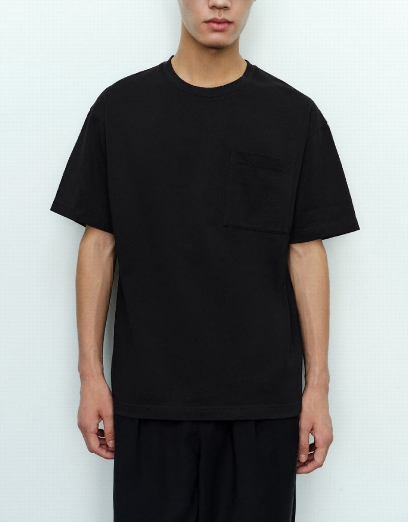 Men's Urban Revivo Straight Crew Neck T Shirts Black | EUV2961NZ