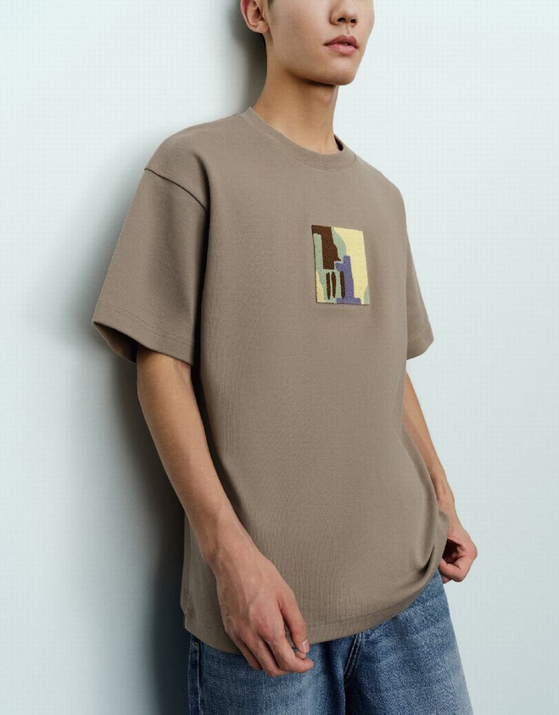 Men's Urban Revivo Straight Knitted T Shirts Light Brown | XAG5553SN