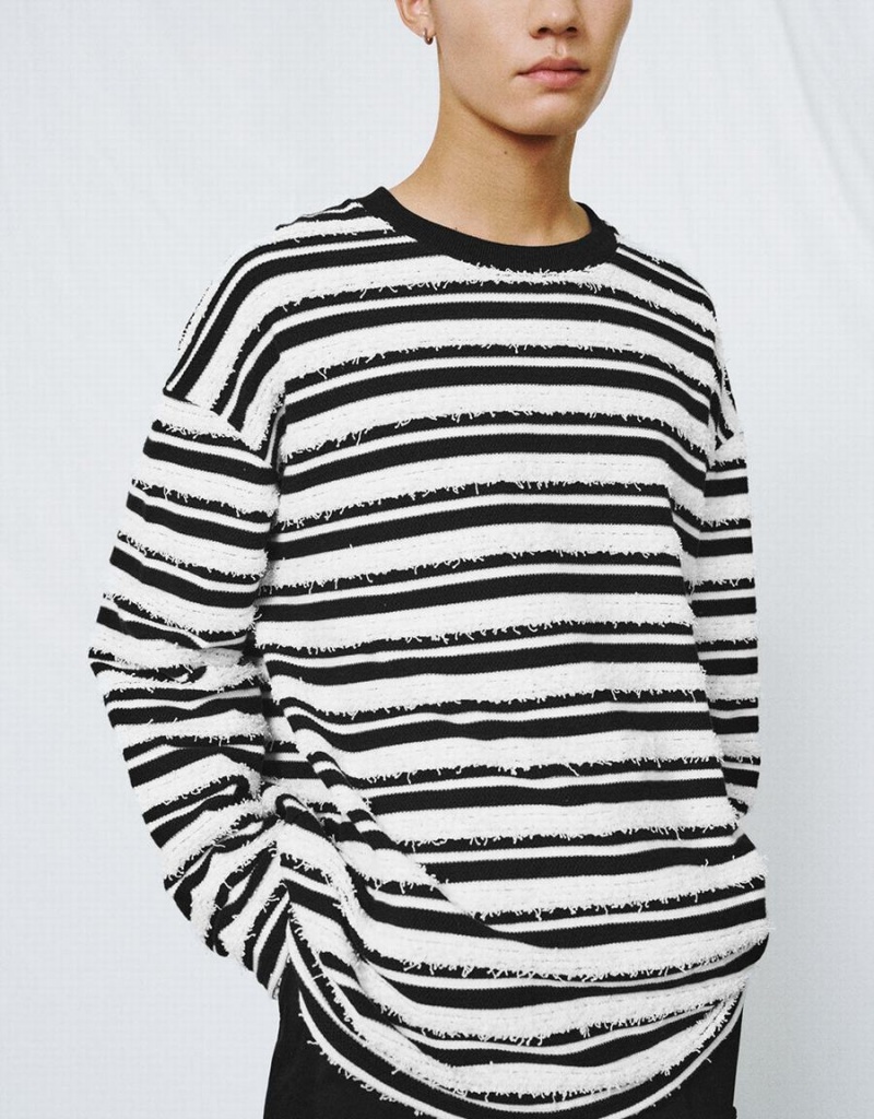 Men's Urban Revivo Striped Crew Neck T Shirts White | BUL10018ZL