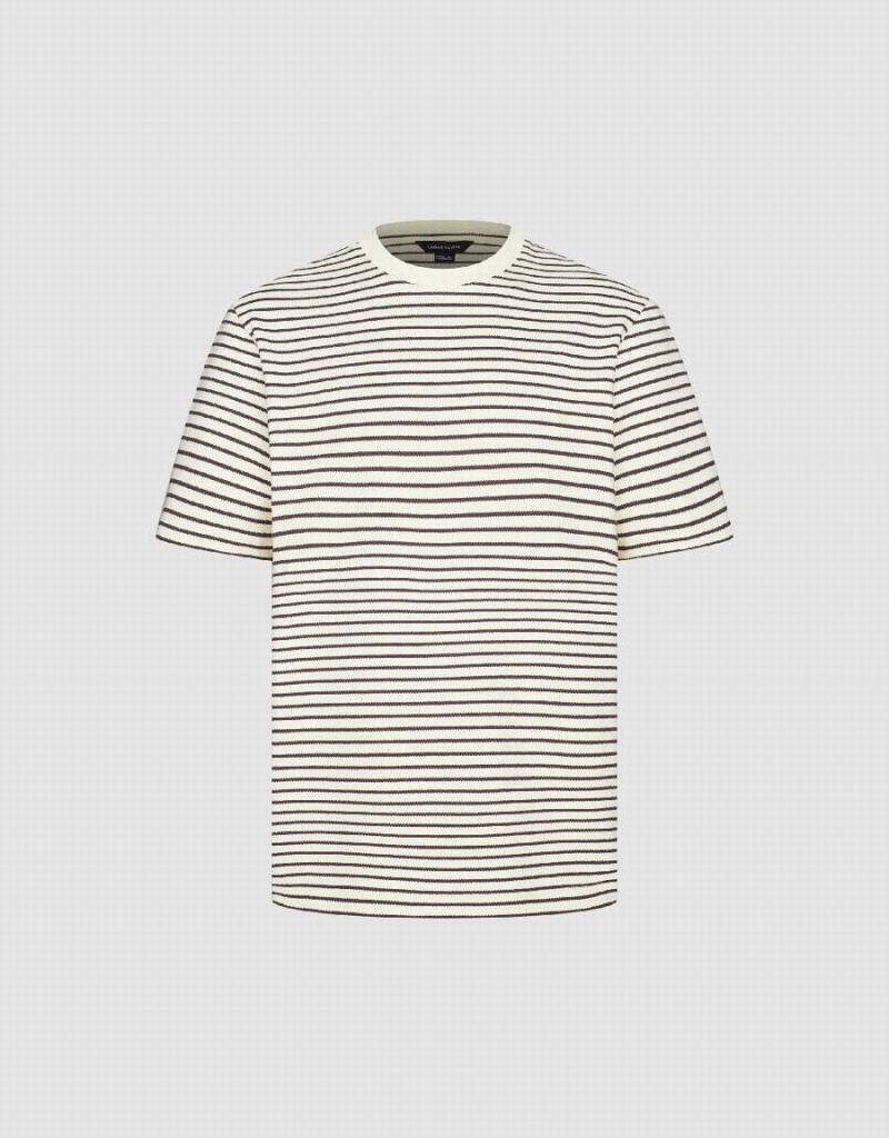 Men's Urban Revivo Striped Crew Neck T Shirts White | EEW1223HO