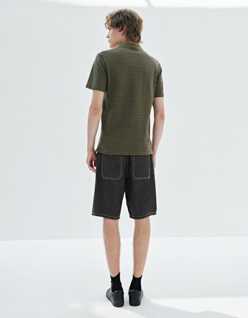 Men's Urban Revivo Striped T Shirts Green | TCC1037DC