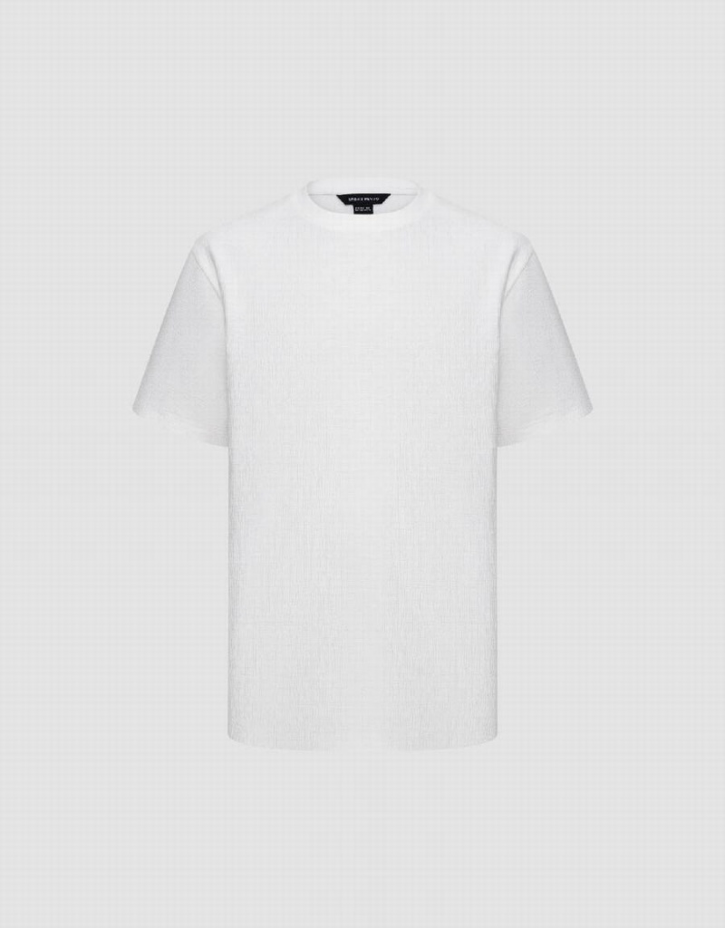 Men's Urban Revivo Textured Crew Neck Knitted T Shirts White | EMX3399NK