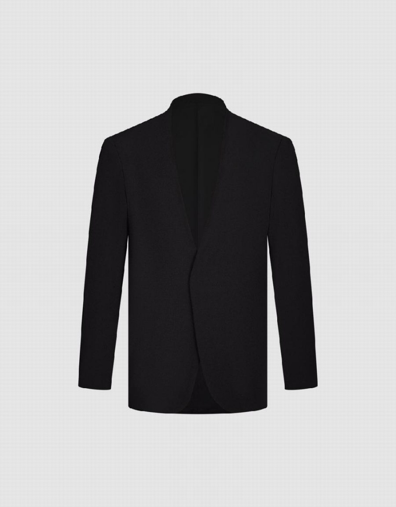 Men's Urban Revivo V-Neck Straight Blazers Black | PTQ9199XY