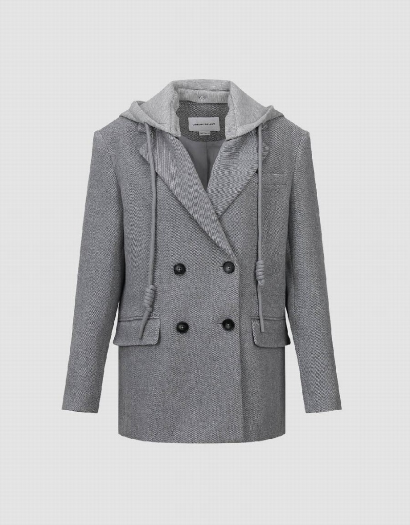 Women's Urban Revivo 2 In 1 Hooded Coats Light Grey | BZJ4199PK