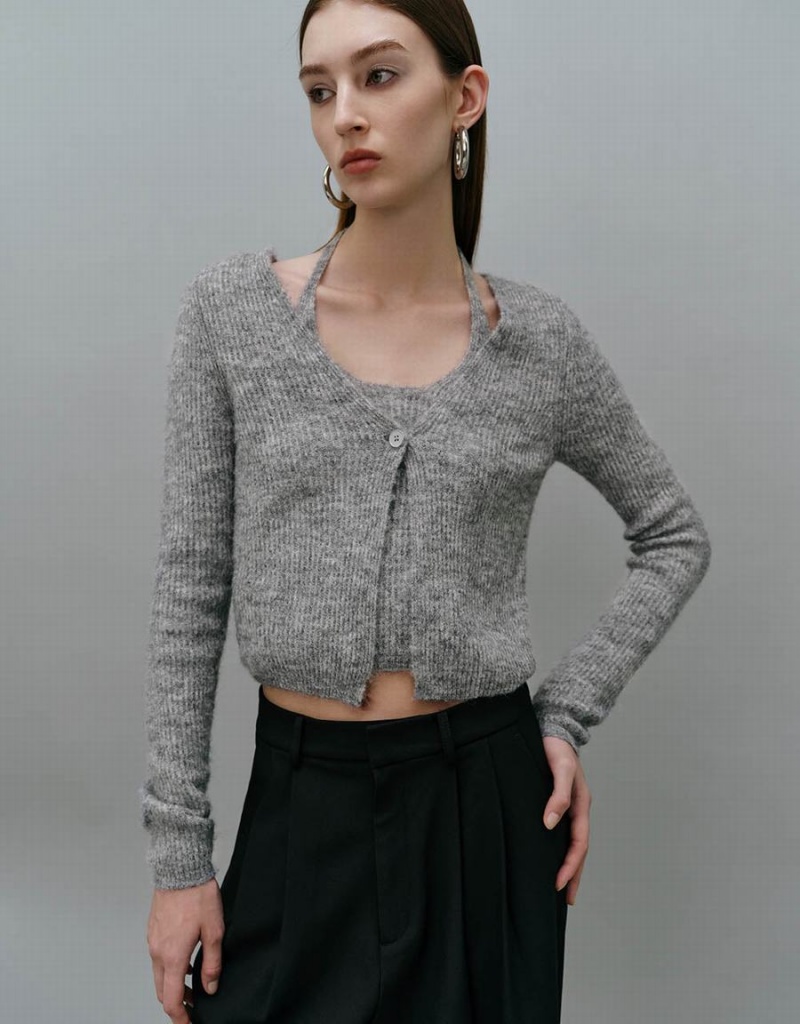 Women's Urban Revivo 2 In 1 Knitted Cardigan Grey | TIT337EF