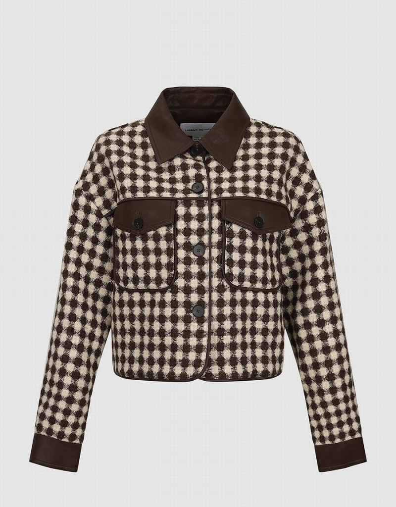 Women's Urban Revivo Argyle Printed Straight Jackets Brown | JOP9380BJ