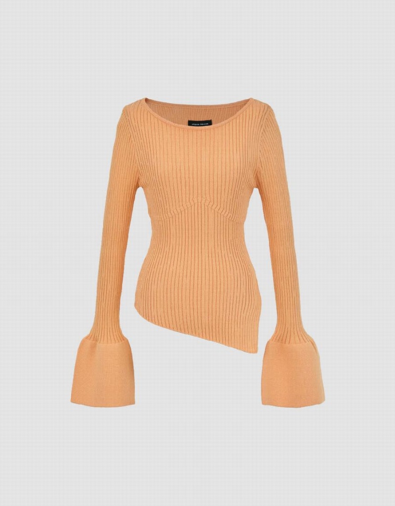 Women's Urban Revivo Asymmetric Crew Neck Knitted Cardigan Light Orange | AXV2819DD