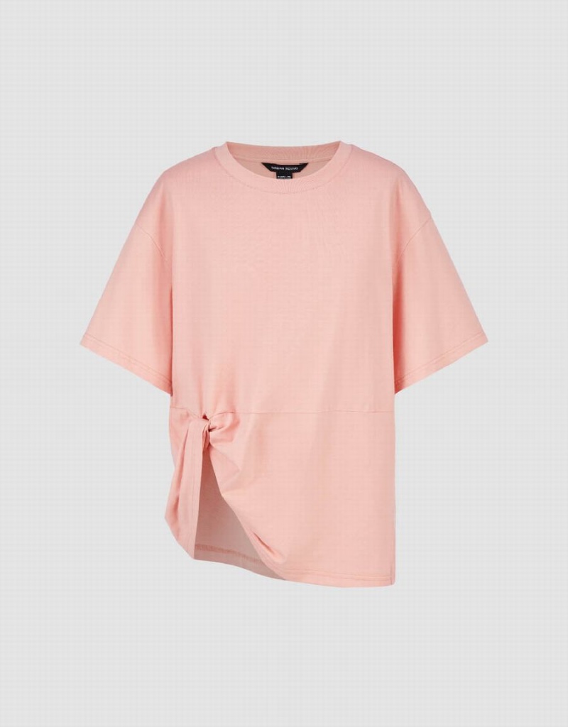 Women's Urban Revivo Asymmetric Crew Neck T Shirts Pink | VBD280CJ