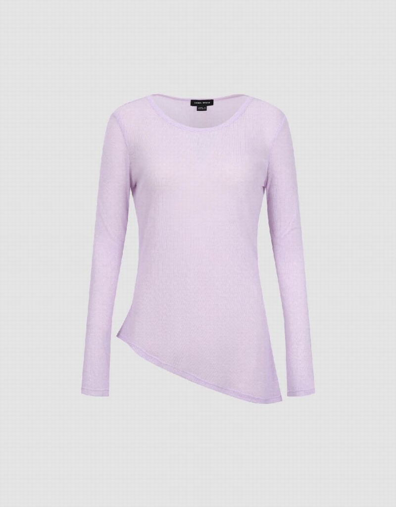 Women's Urban Revivo Asymmetric Crew Neck T Shirts Purple | EUA8323OE