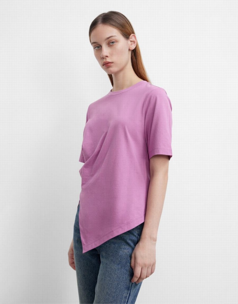 Women's Urban Revivo Asymmetric Crew Neck Regular T Shirts Purple | LOY9989HC