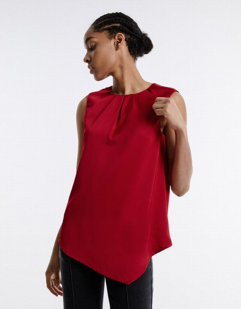 Women's Urban Revivo Asymmetrical Hem Blouse Red | WVL518EX