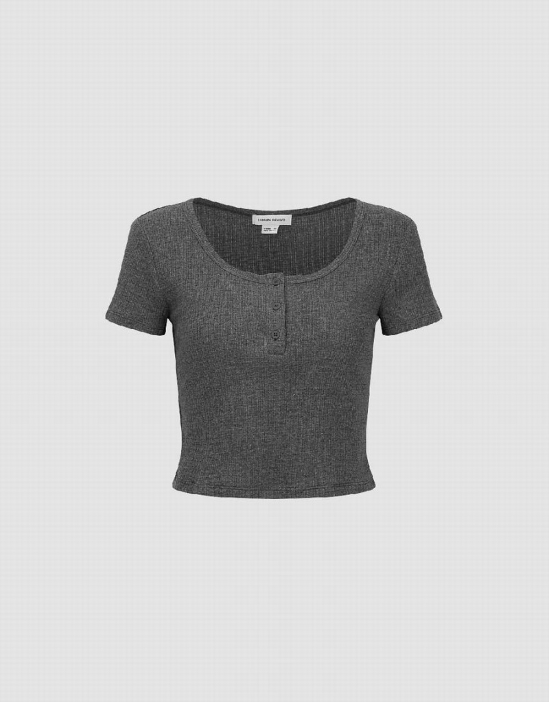 Women's Urban Revivo Basic Crew Neck T Shirts Grey | TQB5364MR