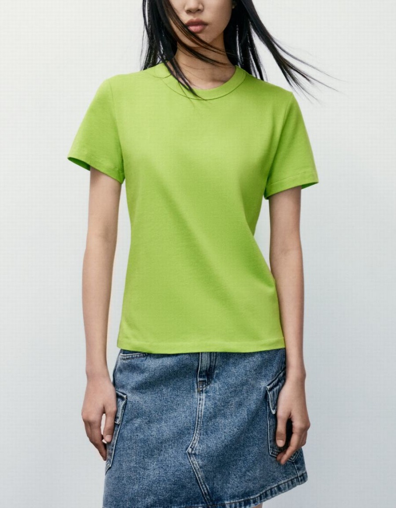 Women's Urban Revivo Basic Crew Neck T Shirts Light Green | AJD7982EF