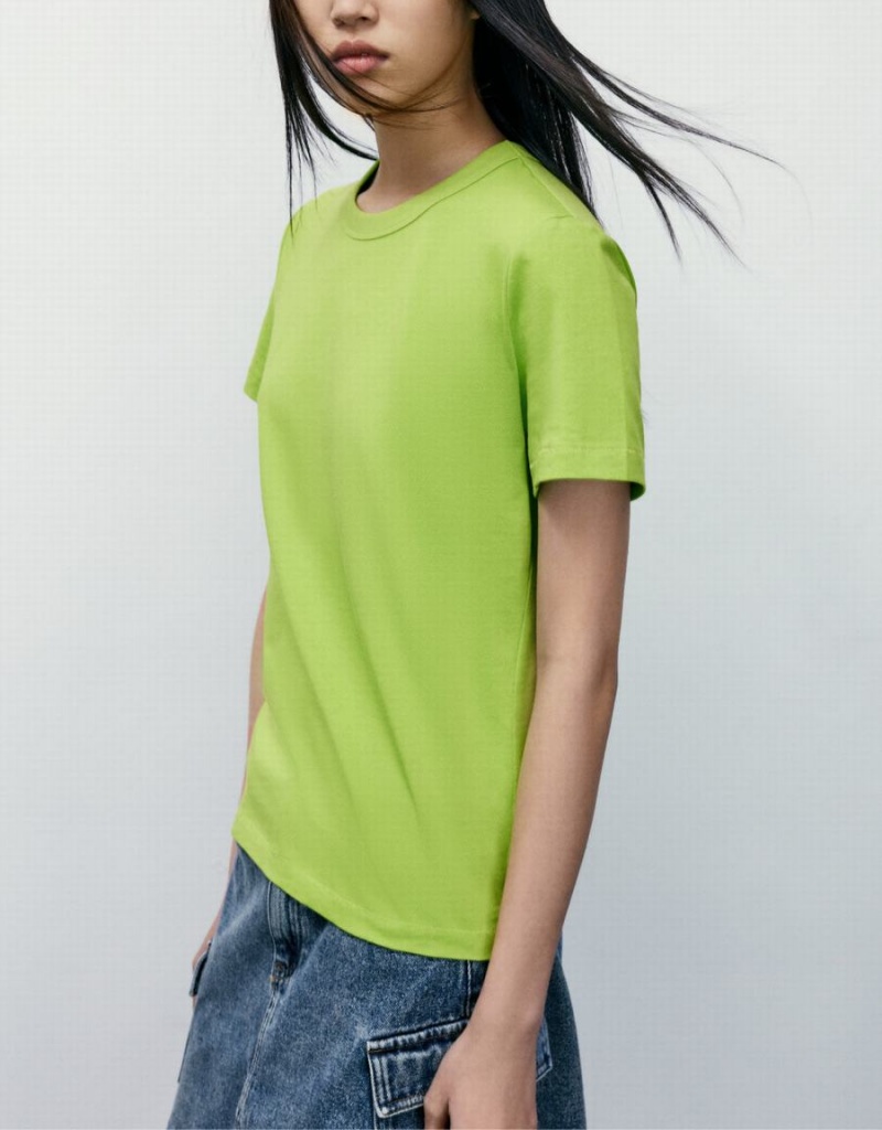 Women's Urban Revivo Basic Crew Neck T Shirts Light Green | AJD7982EF