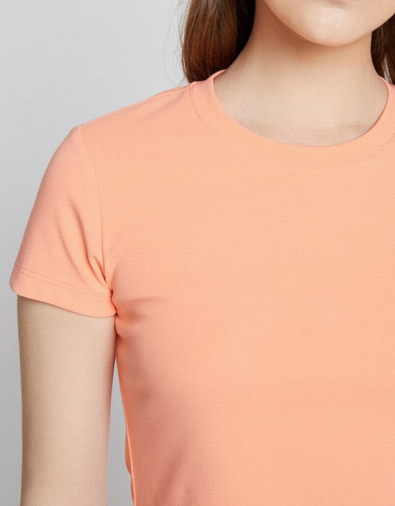 Women's Urban Revivo Basic Fitted T Shirts Light Orange | VPJ847IW