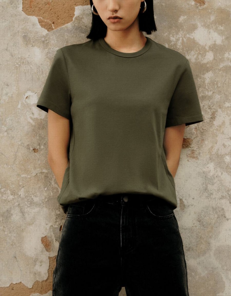 Women's Urban Revivo Basic Regular T Shirts Green | KFY1217UG