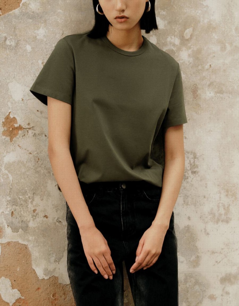 Women's Urban Revivo Basic Regular T Shirts Green | KFY1217UG