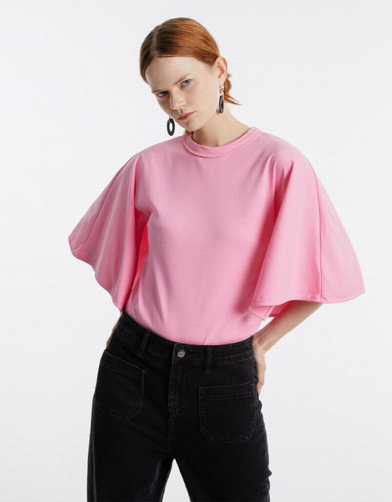 Women's Urban Revivo Batwing Sleeve T Shirts Pink | XVS7660QS