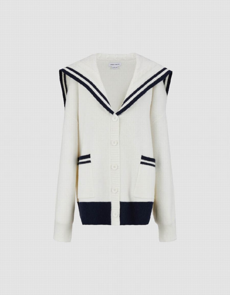 Women's Urban Revivo Bow Neck Knitted Cardigan White | YUV3537WH