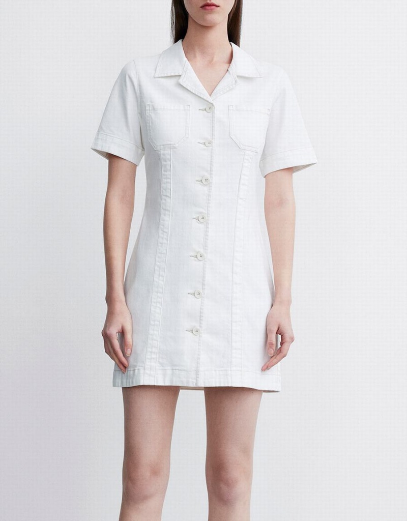 Women's Urban Revivo Button Front Denim Dress White | JMI1599JQ