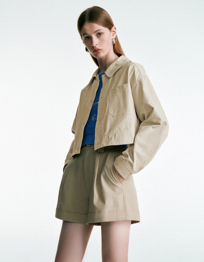 Women's Urban Revivo Button Up A-Line Coats Khaki | FWE6690JJ