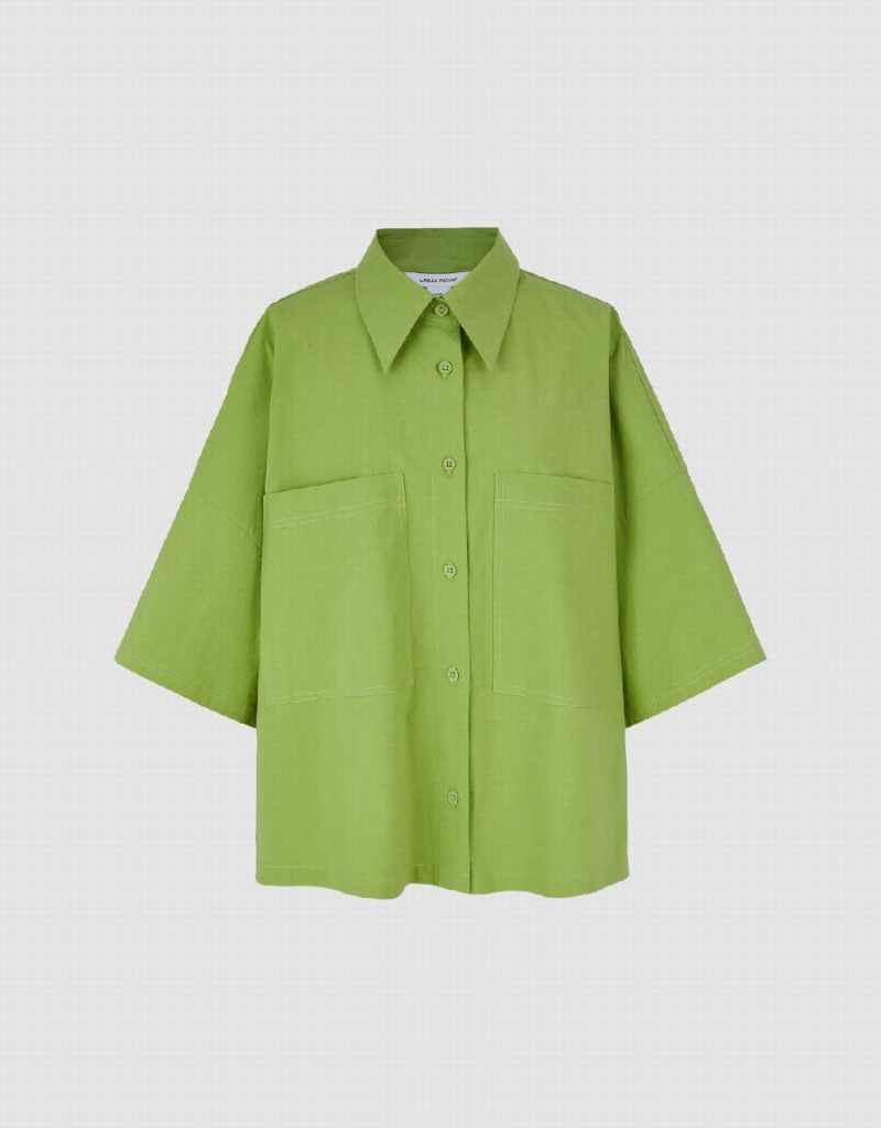 Women's Urban Revivo Button Up A-Line Shirts Green | XST8817HQ