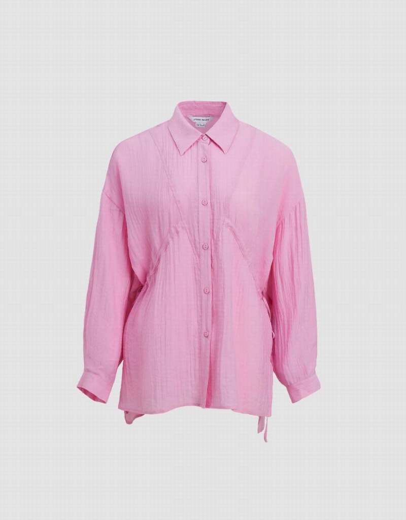 Women's Urban Revivo Button Up Loose A-Line Shirts Pink | KGO7194NV