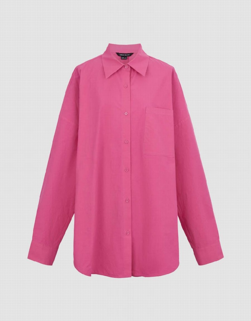 Women's Urban Revivo Button Up Loose Shirts Rose Red | RYP6645EC