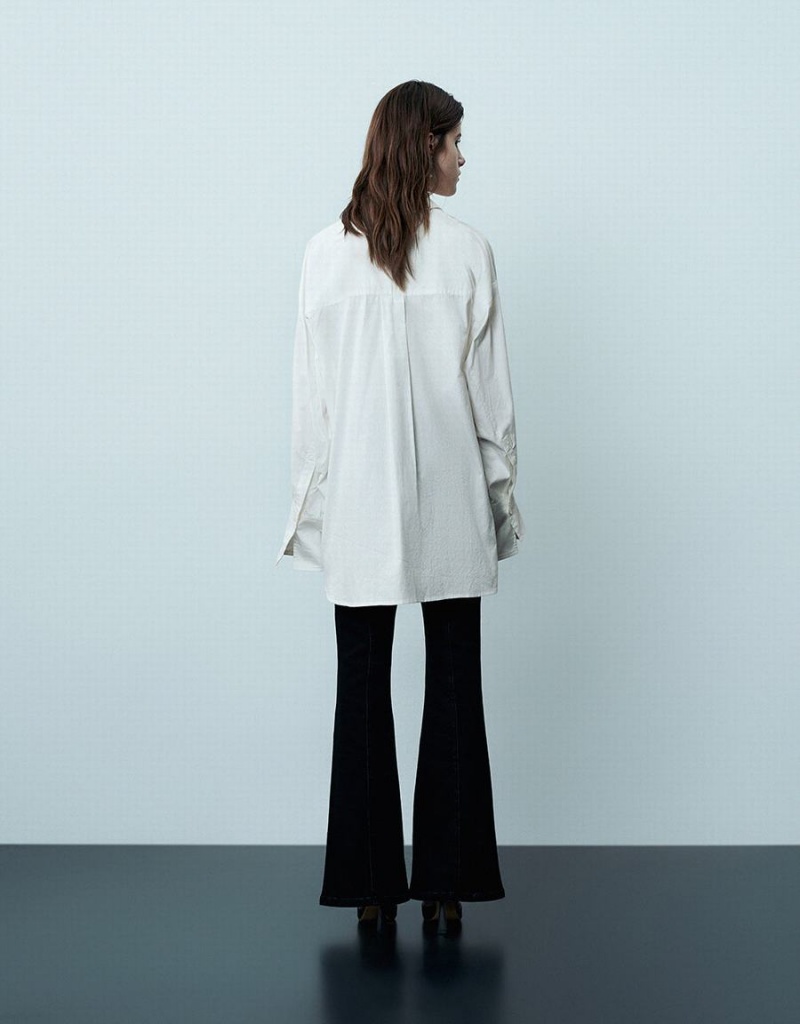 Women's Urban Revivo Button Up Oversized Shirts White | OMK6779PB