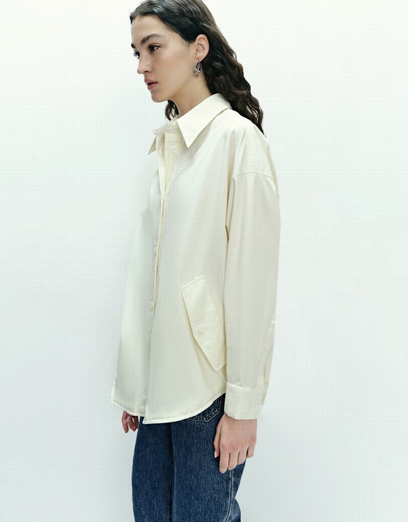 Women's Urban Revivo Button Up Straight Jackets White | WRA227JP