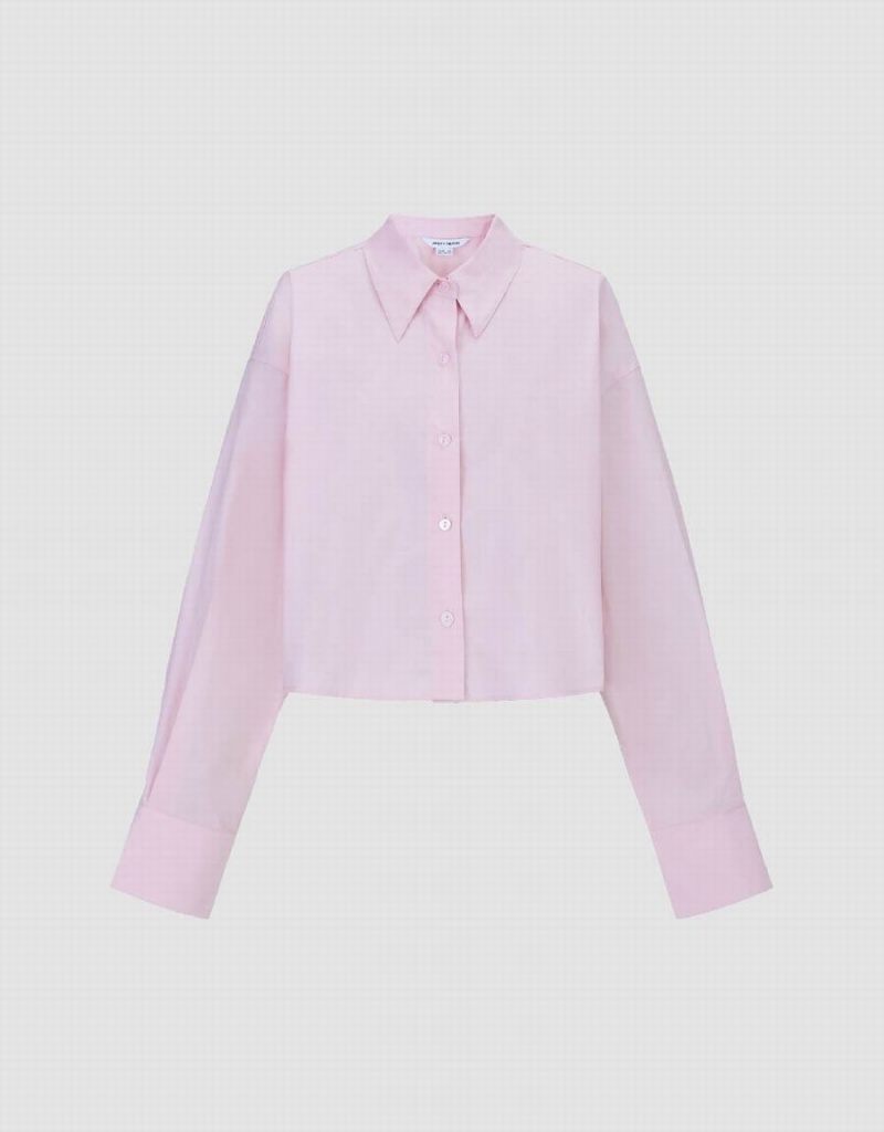 Women's Urban Revivo Button Up Straight Lapel Shirts Pink | RBZ183RP