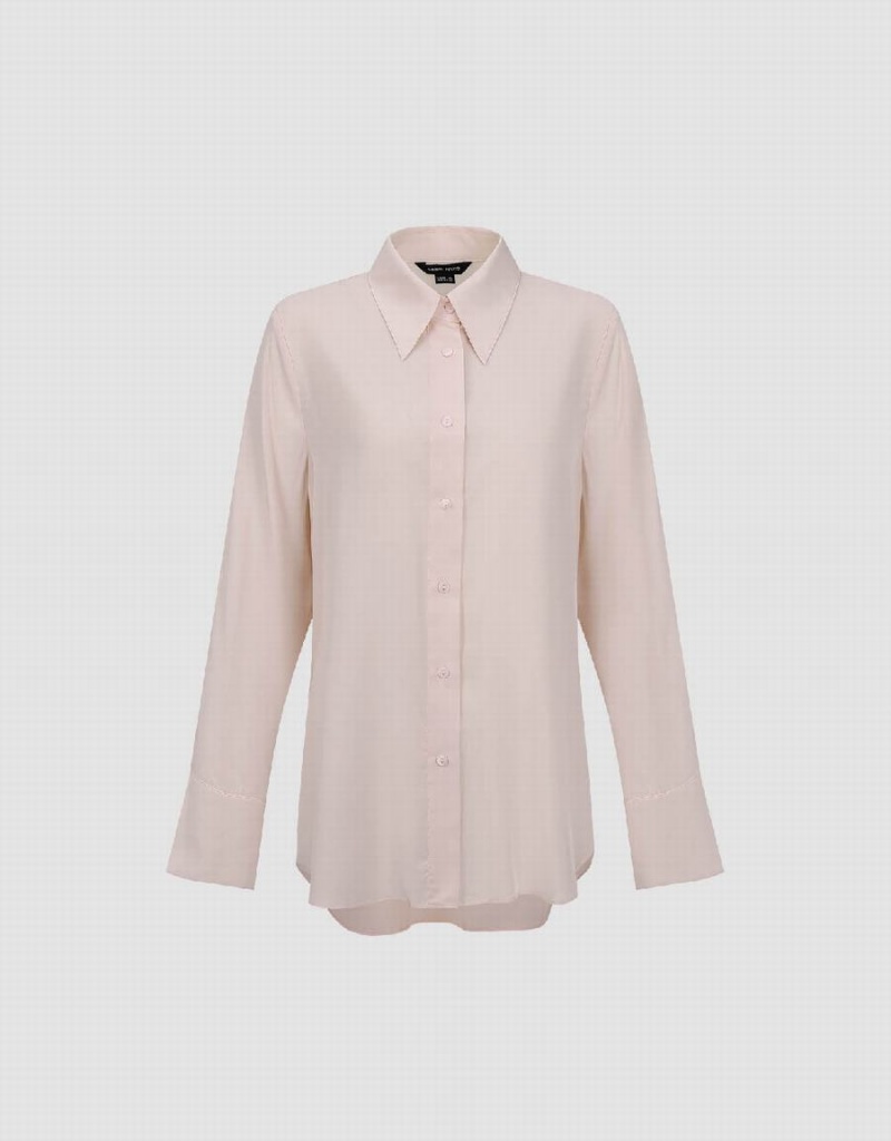 Women's Urban Revivo Button Up Straight Shirts Pink | DST8398UA