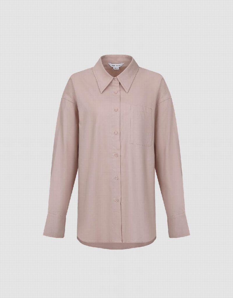 Women's Urban Revivo Button Up Straight Shirts Pink | MFG851DT