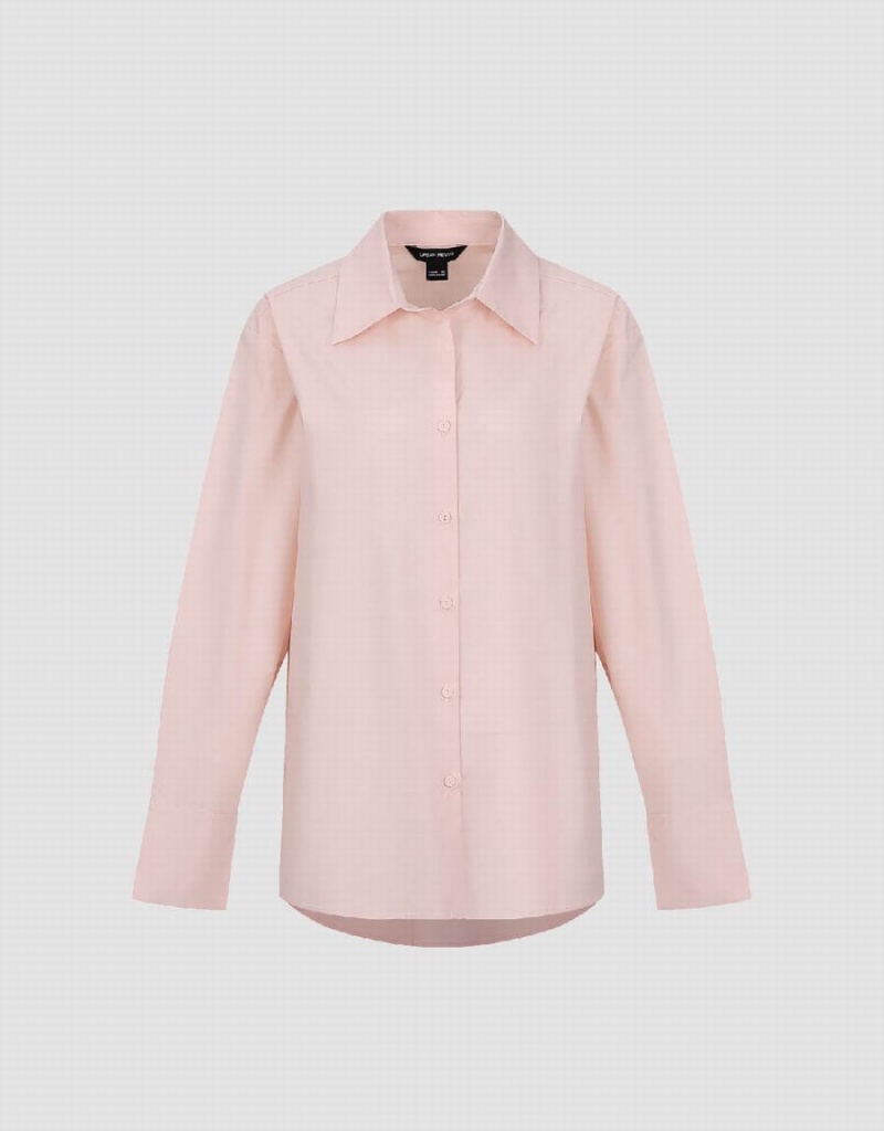 Women's Urban Revivo Button Up Straight Shirts Pink | VFN4177IK