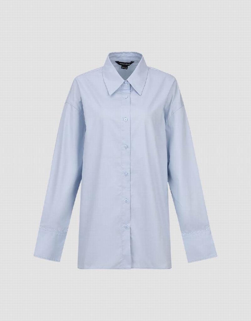 Women's Urban Revivo Button Up Straight Shirts Blue | YQG3693QC