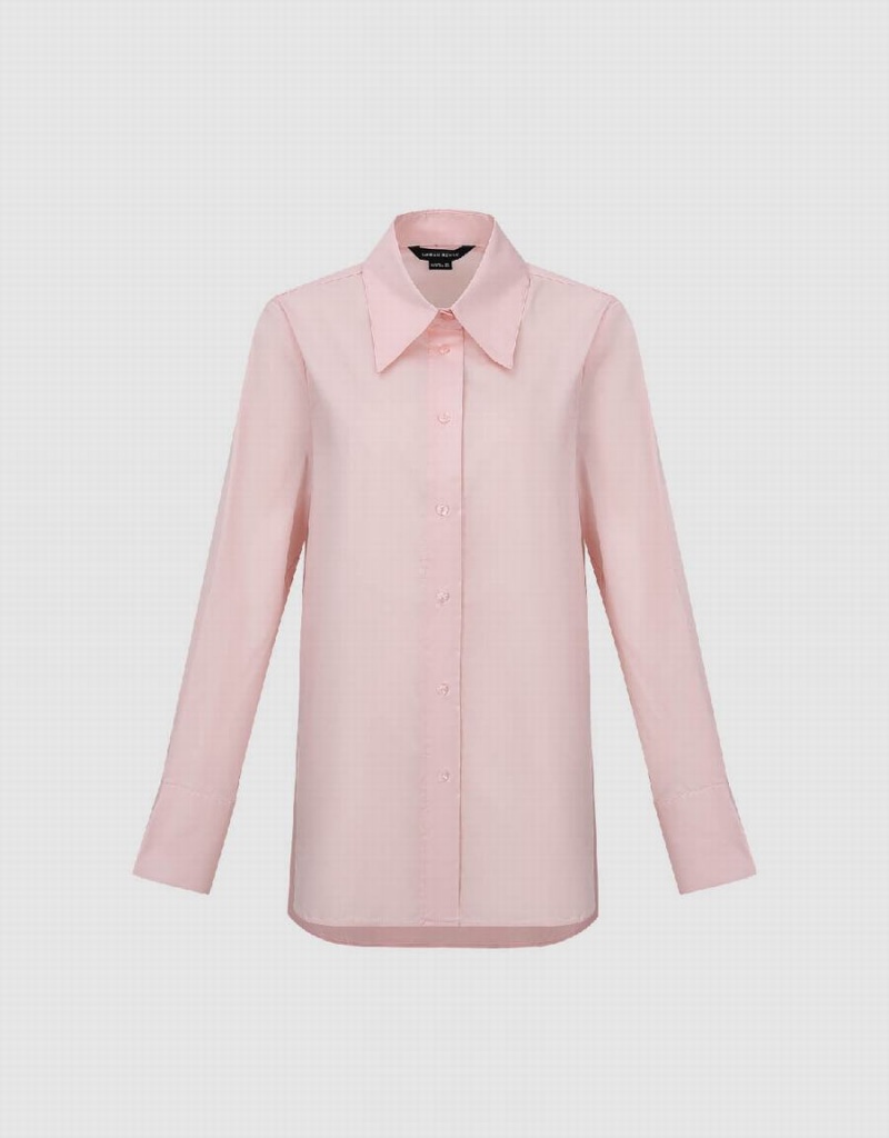 Women's Urban Revivo Button Up Straight Shirts Pink | CZB432UN