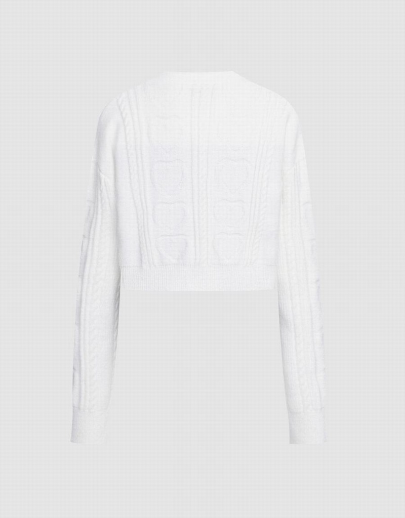 Women's Urban Revivo Cable Knit Button Up Cardigan White | XUD3724NT