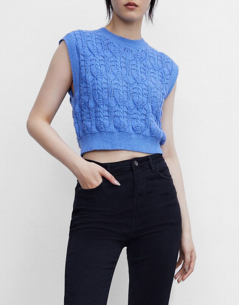 Women's Urban Revivo Cable Knit Tank Top Blue | VUT5423TO