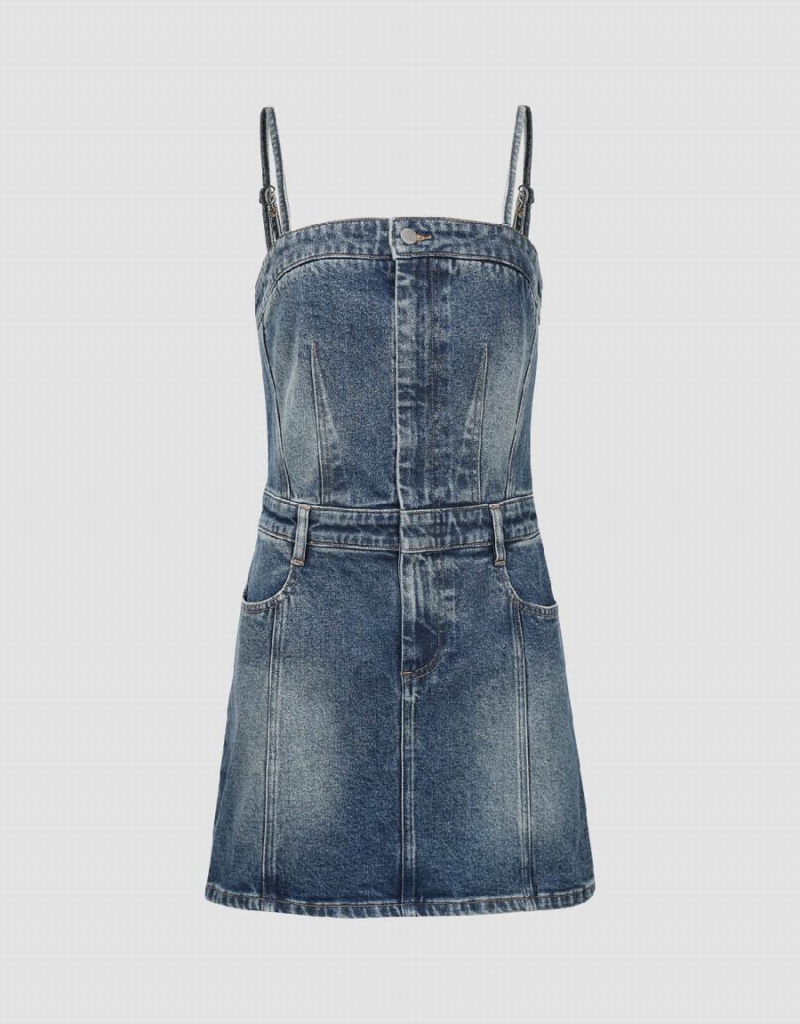 Women's Urban Revivo Cami Denim Dress Blue | XFN2236QK