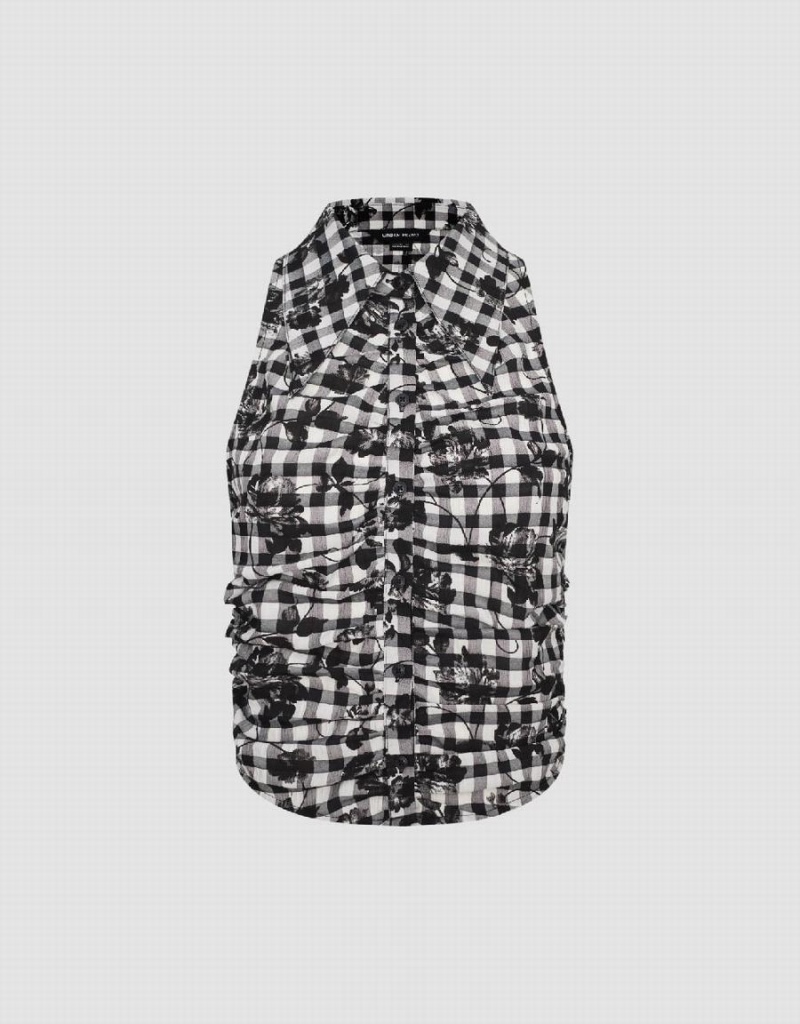 Women's Urban Revivo Checkered Print Straight Shirts Grey | JKJ5089EP