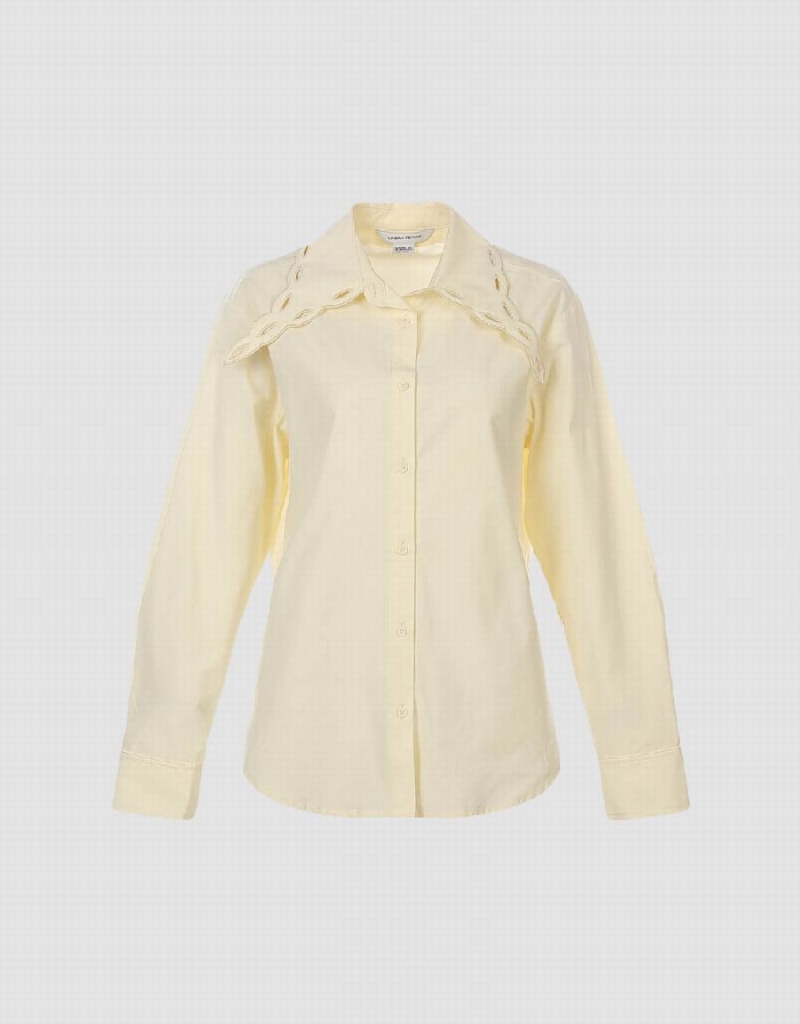 Women's Urban Revivo Collared Neck Lapel Shirts Yellow | TXH8595GR