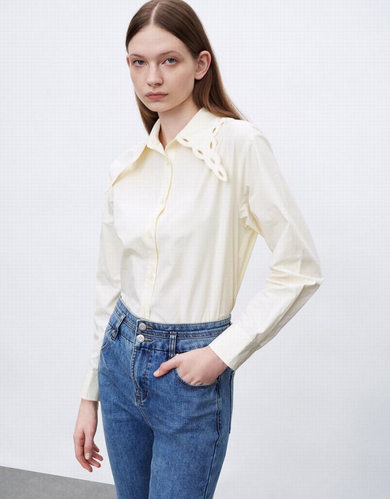 Women's Urban Revivo Collared Neck Lapel Shirts Yellow | TXH8595GR