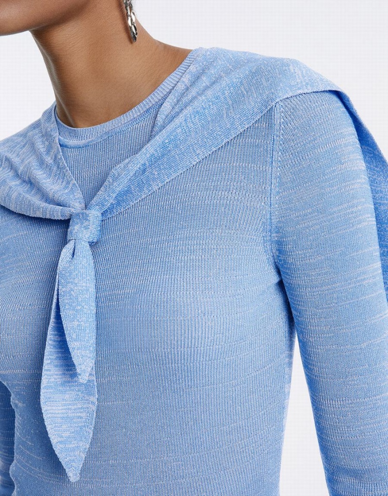 Women's Urban Revivo Combination Tie Front Knitted Top Cardigan Blue | YAS5740IL