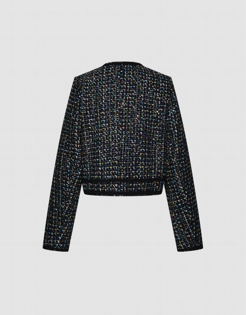 Women's Urban Revivo Contrast Trim Tweed Jackets Black | DXN557BA