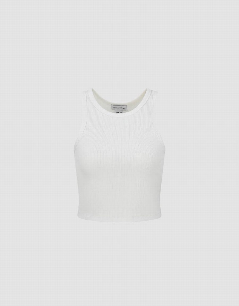 Women's Urban Revivo Crew Neck Cropped Knitted Tank Top White | QOZ2353ZM