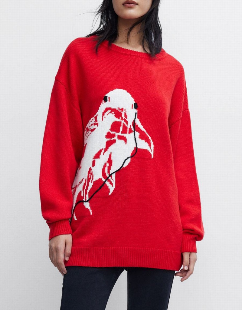 Women's Urban Revivo Crew Neck Holiday Sweaters Red | GEW6969UY