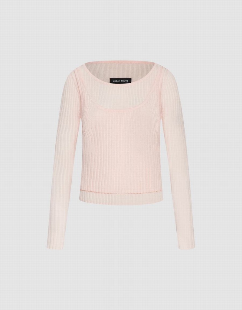 Women's Urban Revivo Crew Neck Knitted Cardigan Pink | BHM1745GG