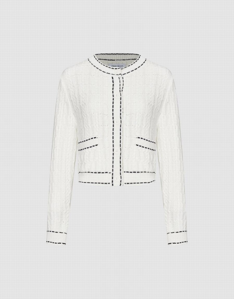 Women's Urban Revivo Crew Neck Knitted Cardigan White | VFY4177YK