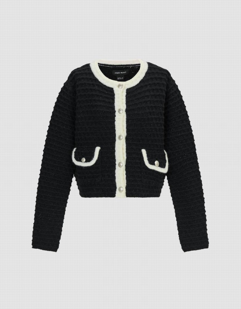 Women's Urban Revivo Crew Neck Knitted Cardigan Black | CMG512YO