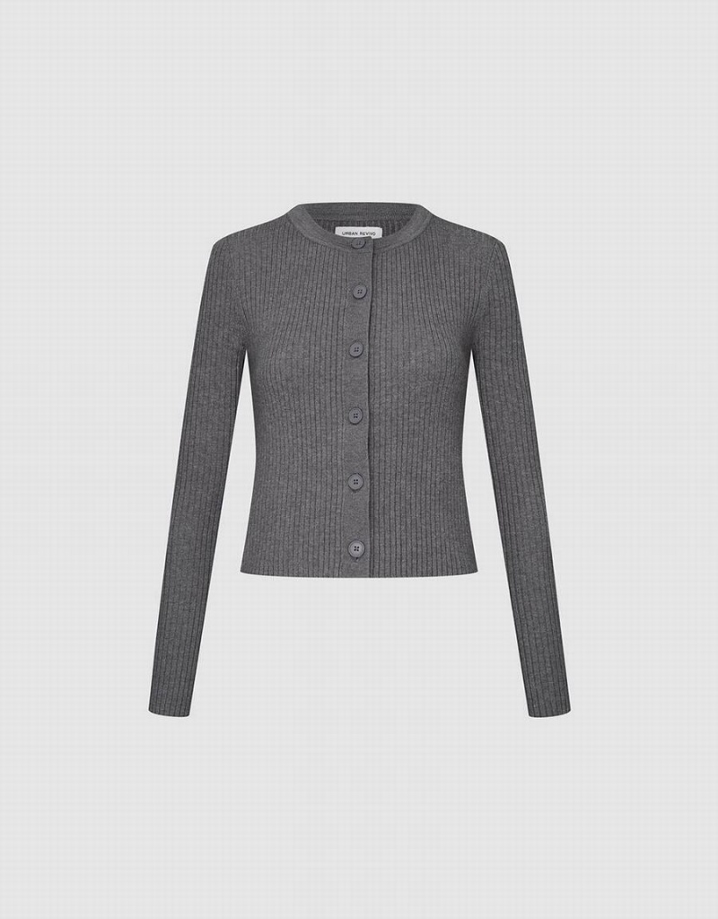 Women's Urban Revivo Crew Neck Knitted Cardigan Grey | LSR2693ZI